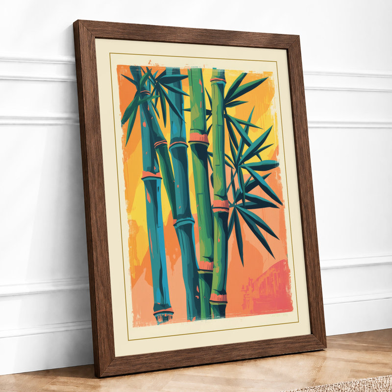 Three Bamboo Stalks Botanical - Framed Print, A3 - 42.0 x 29.7 cm, Walnut