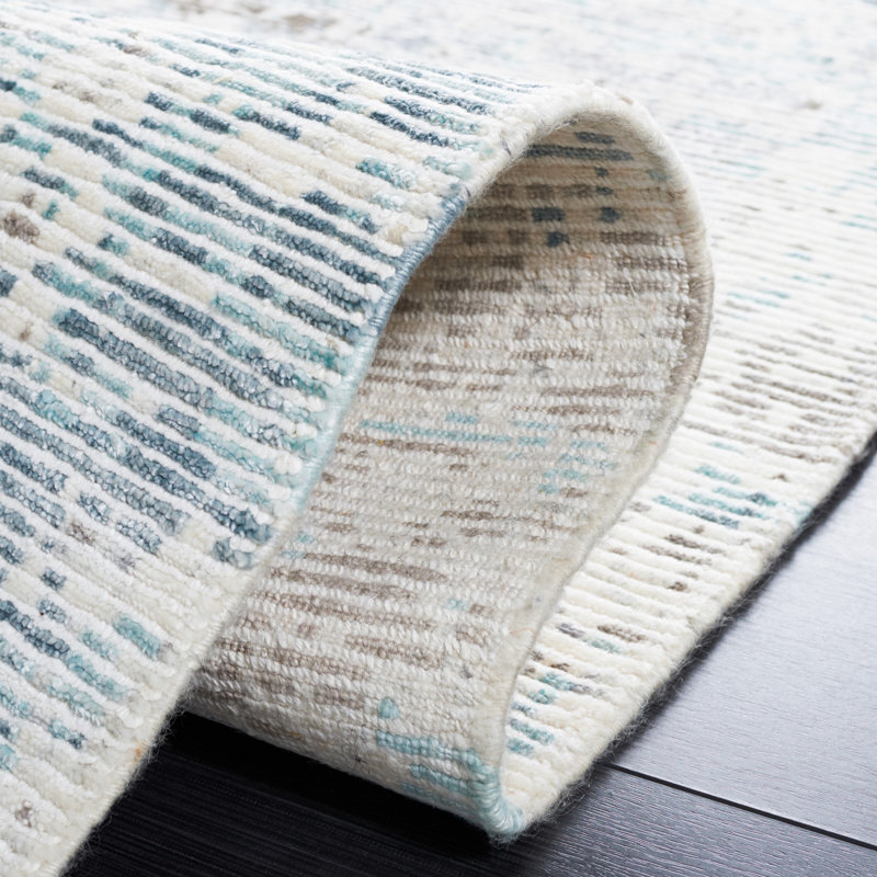 Tapis abstrait en viscose / coton / lin / laine noué à la main Tiffany en argent / bleu, Rectangle 10 pi x 14 pi