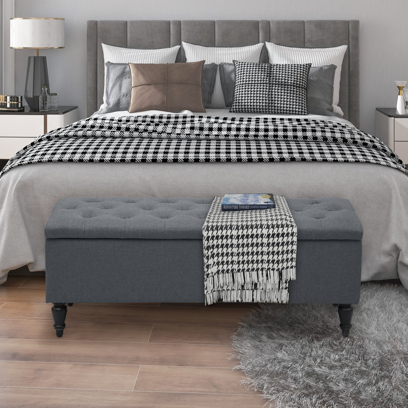 Banc de rangement rembourré Albara, gris