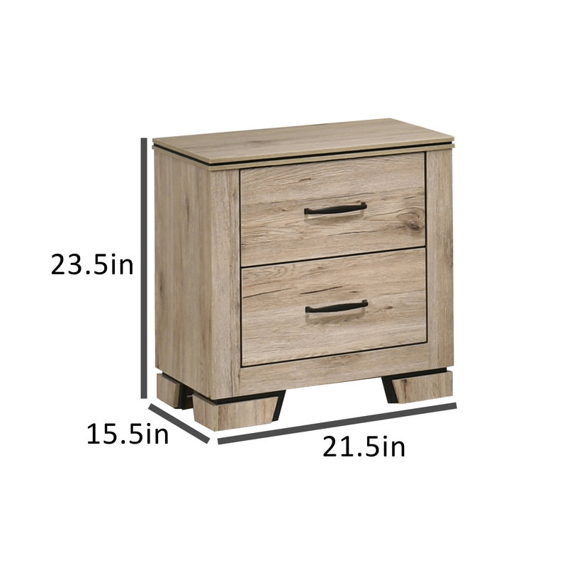 Ensemble de chambre à coucher rustique avec tête de lit à DEL, Chêne, 5 pièces : Lit, 2 tables de chevet, commode, miro