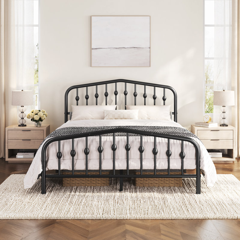 Valor Bed Frames Metal Platform Bed with Headboard, Queen, Black