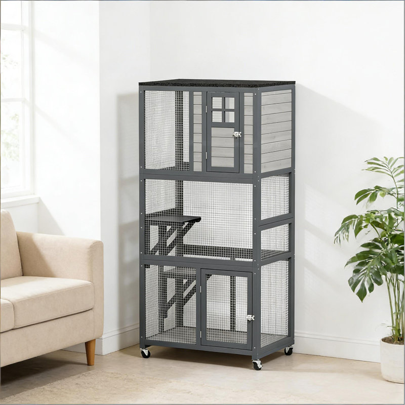 Maison pour chat en bois, Noir / gris foncé / gris clair