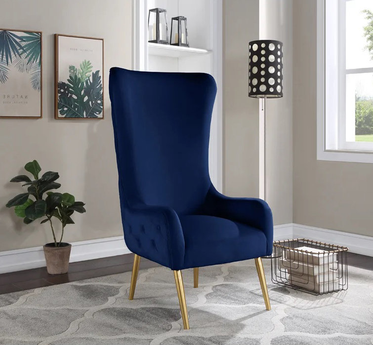 Marjorie High Back King Velvet Arm Chair , Navy Velvet