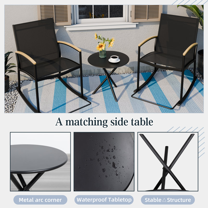 Outdoor Rocking Chair Set, Black