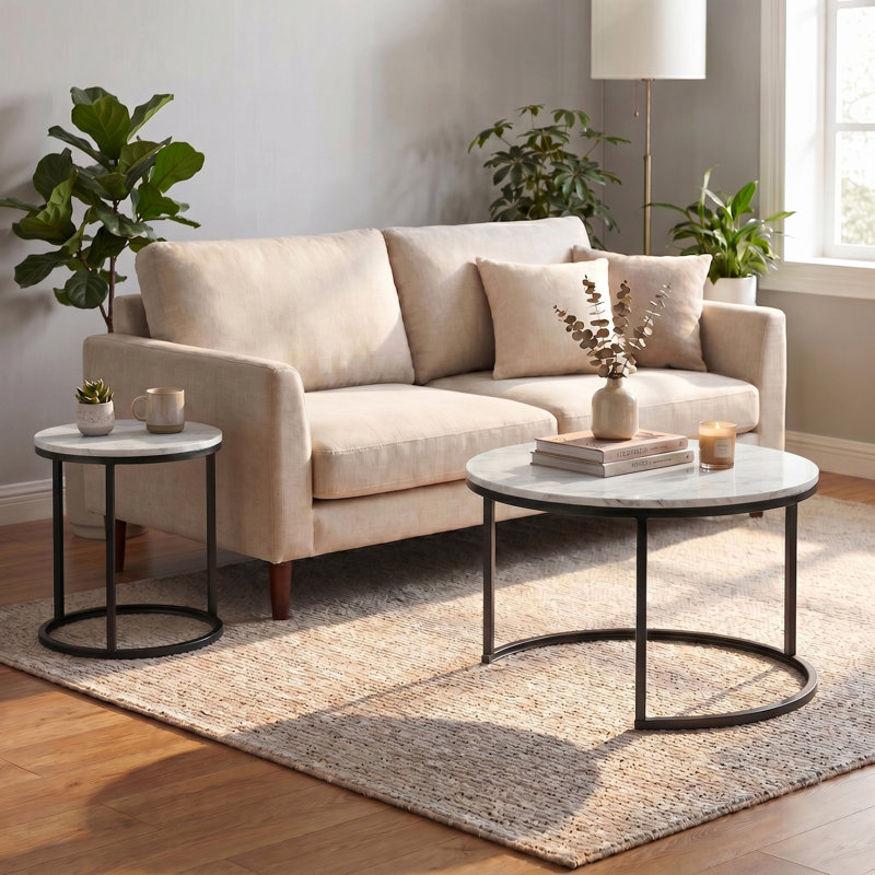 Table basse gigogne Hadee, Blanc, Noir, noir, noir, noir