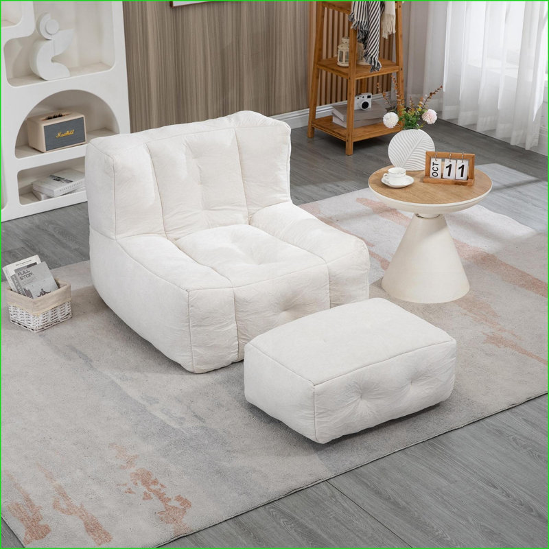 Fauteuil à billes pour adulte en mousse viscoélastique avec repose-pieds | Velours | Blanc