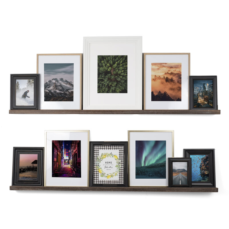 Paulownia Picture Ledge Wall Shelf, 2" H x 52" W x 3.4" D, Burnt Brown