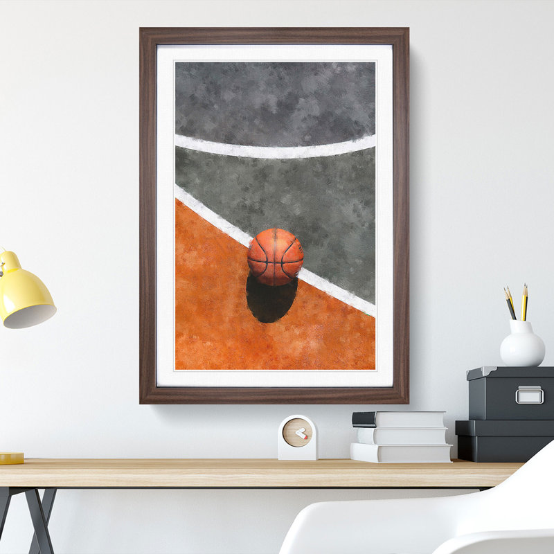 Basketball Court - Picture Frame Painting, Walnut Framed, 65cm H x 48cm W x 2cm D