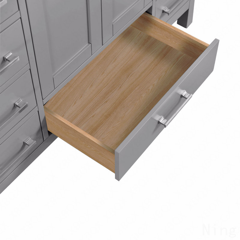 Meuble-lavabo autoportant à double cuve avec comptoir, armoire de rangement en bois massif, 84", Gris
