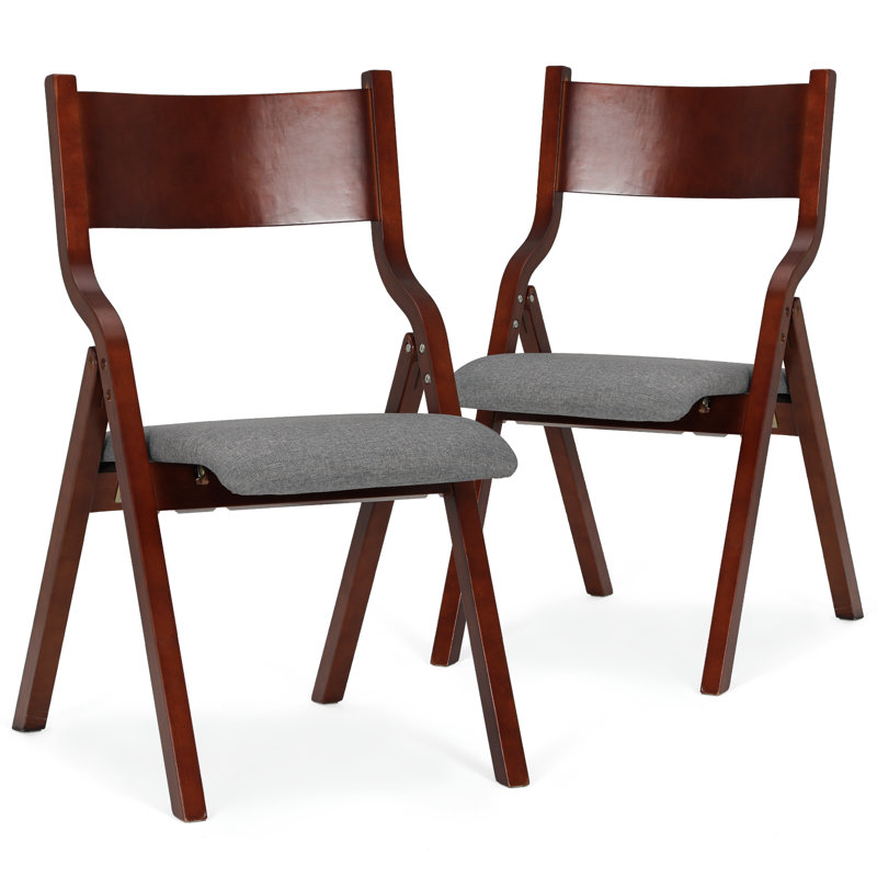 Upholstered Folding Chairs, Foldable Wooden Dining Chairs With Padded Seat For Kitchen Office Party, Gray/Brown