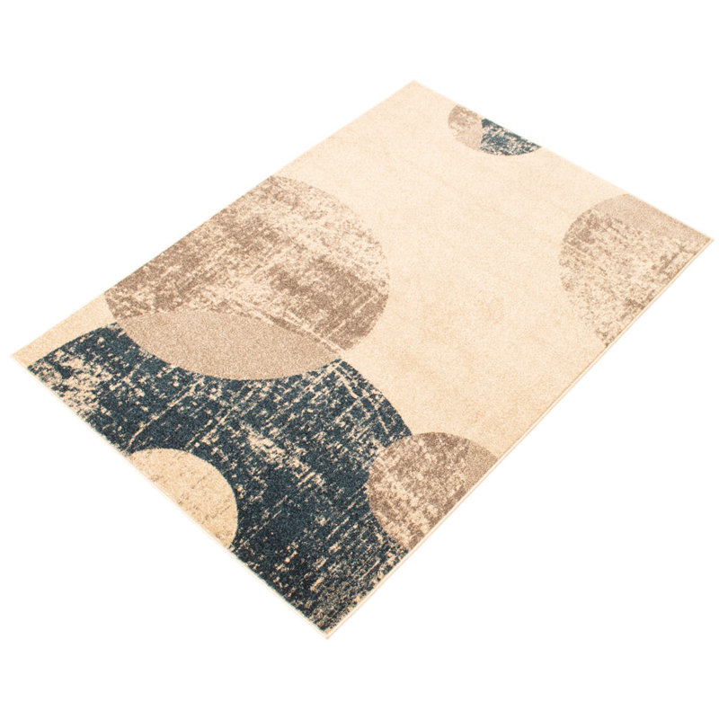 Tapis abstrait ivoire / bleu Jurgita, Rectangle 6 pi 7 po x 9 pi 6 po
