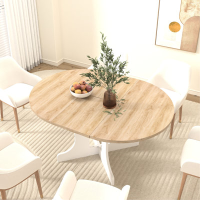 Expandable Oval Kitchen Dining Table, 59X43 Inch With Removable Leaf, Charm, White Finish, Seats Up To 6