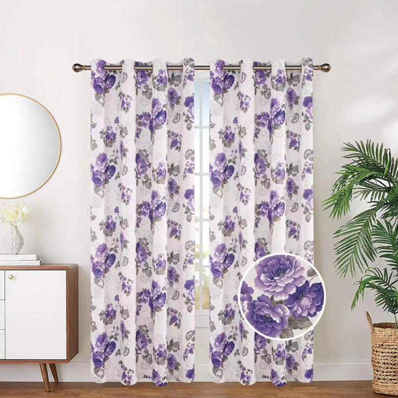 Blackout Curtain Single Panel, Purple Festiva Peony