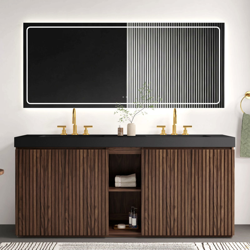 Meuble-lavabo autoportant en noyer de 72 po avec lavabo 72 po Winston