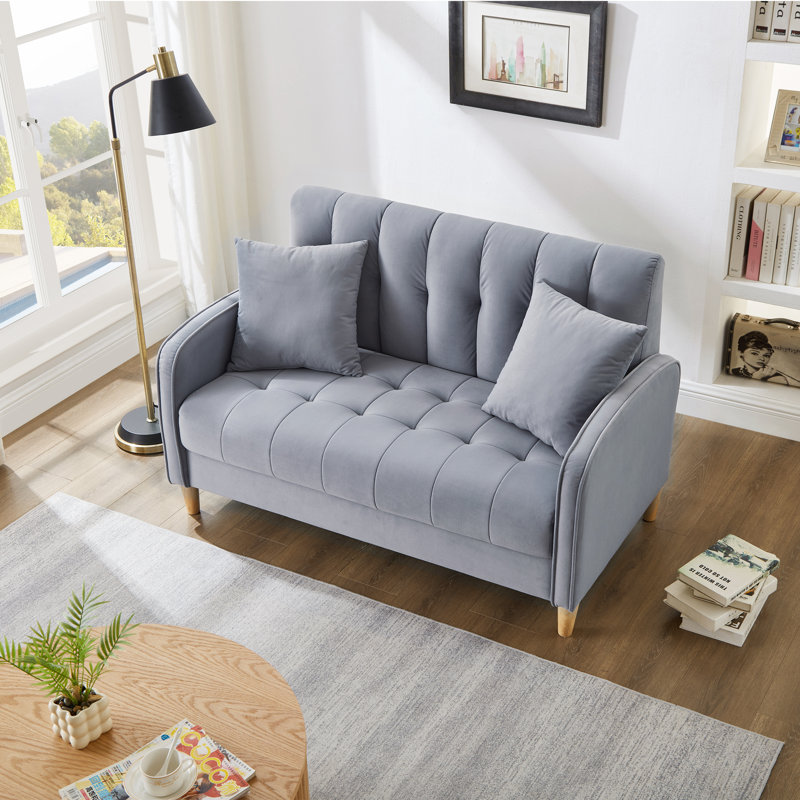  Canapé capitonné Modern, canapé rembourré en velours lisse pour salon ou petits espaces, Gris