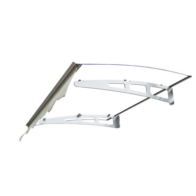 Auvent de porte 47 po x 34 po, toit en polycarbonate robuste, supports en aluminium, 3 points de fixation, cantonnière incluse, convient aux espaces extérieurs et au jardin 47 po de largeur x 34 po de profondeur. Capacité de chaleur, mur