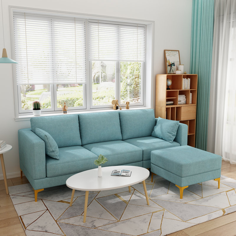 Canapé modulaire à méridienne 4 pièces Sol, 100 % polyester bleu sarcelle