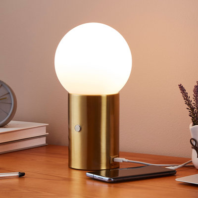 Kai 11 in. Modern LED Bedside Globe Table Lamp with Built-In Dimmer