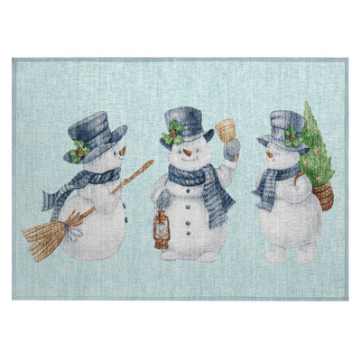 Tapis de Noël bonhomme de neige Xhevrie intérieur / extérieur lavable à la machine