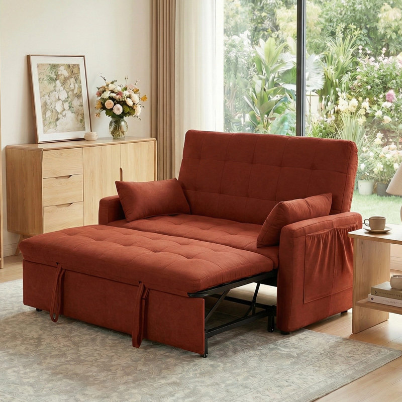 Oxford 60.24-inch sofa bed 3-in-1 convertible sofa bed, cushion sofa with pull-out bed, 2-seater sofa with pockets, adjustable backrest and pillow living room apartment (button tufting)