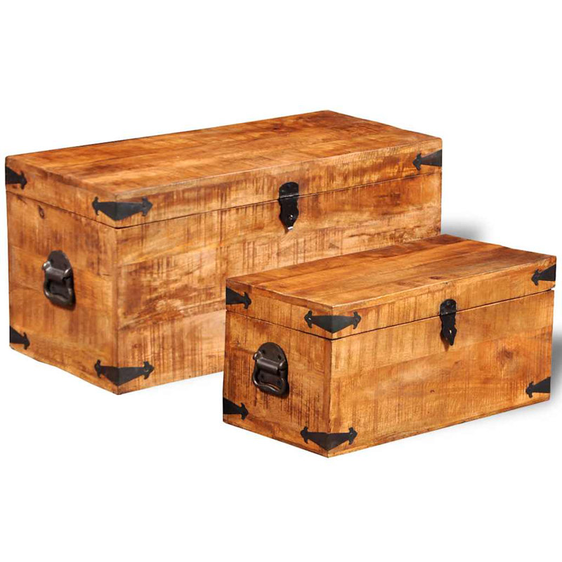vidaXL Rustic Mango Wood Storage Chests Set of 2 – Handmade Wooden Trunks with Vintage Style, Spacious Decorative Boxes for Living Room & Bedroom, Durable & Charming Organizer