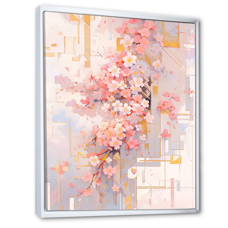 Contemporary Cherry Blossom Bold Stripes - Art mural sur toile Cherry Blossom, Cadre flottant blanc