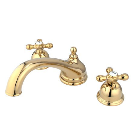 Double Handle Deck Mounted Roman Tub Faucet, Polished Brass