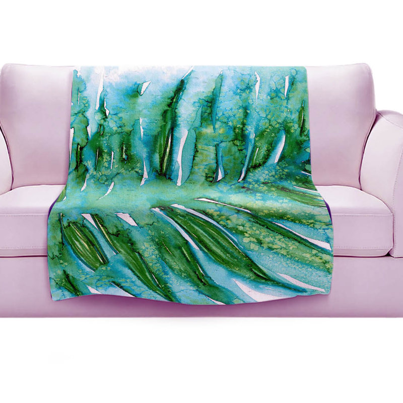 Couverture sherpa doux vert aqua paradise palm, l 68 po x L 80 po