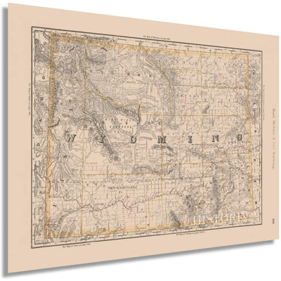 " Vintage 1891 Wyoming State Map Poster "