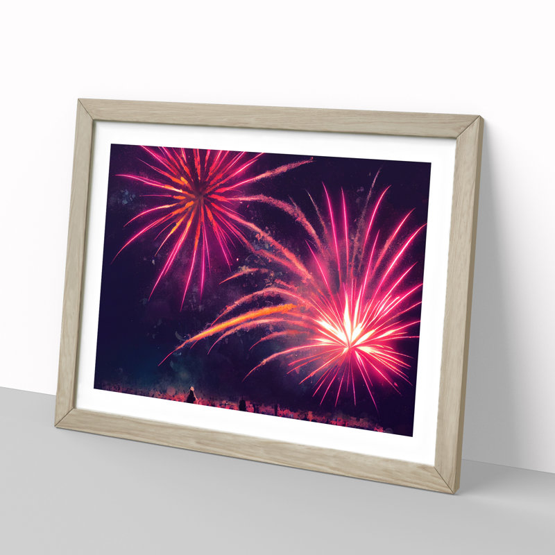 Pleasing Fireworks - Single Picture Frame Print, 46cm H x 64cm W x 2cm D, Oak Framed