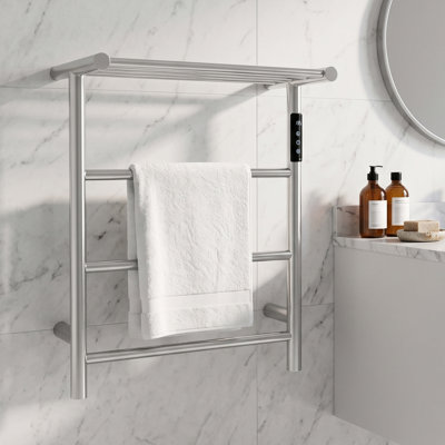  Wall Mounted Towel Warmer Electric Heated Towel Rack With Top Shelf, 113-140°F with Digital Display,1-8H Timer,110V Us Plug-in
