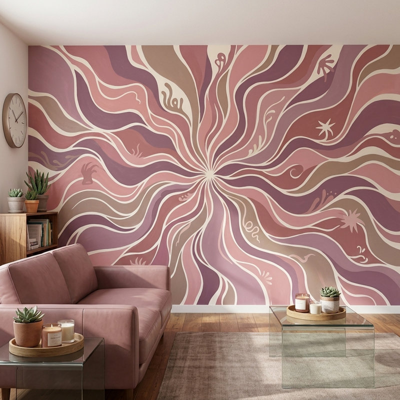 Papier peint moderne rétro Mid-Century, 200"x120", Peel and Stick