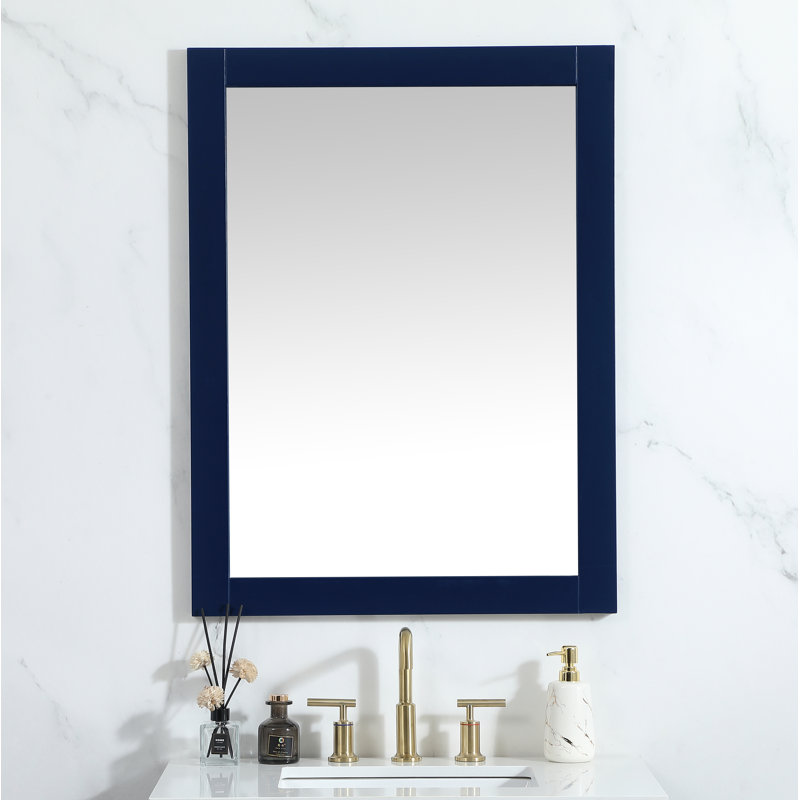 Rosenow Wood Flat Wall Mirror, Blue, 36'' H x 27'' W
