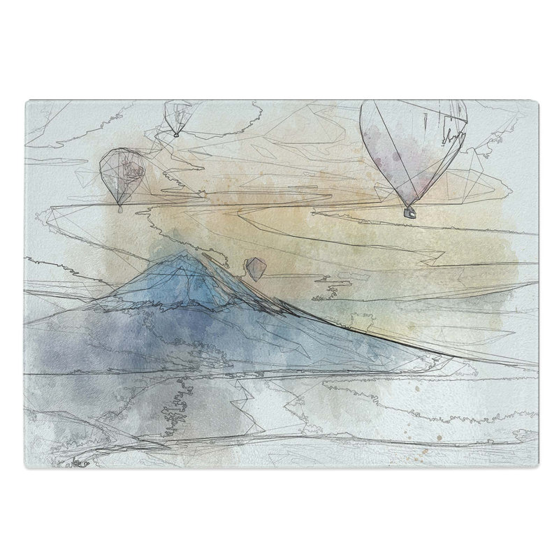 Glass Hot Air Balloons Above Mount Fuji in Abstract Chopping Board, 28.5 cm W x 20 cm L