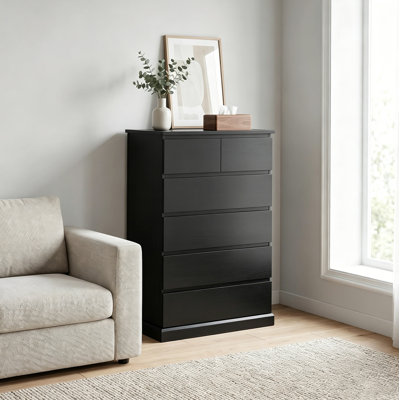 6 Drawers Dresser for Bedroom, Tall Dresser for Bedroom, Modern Chest of Drawers with Concealed Handles, Vertical Wood Storage Cabinet for Bedroom, Living Room, Entryway, Black