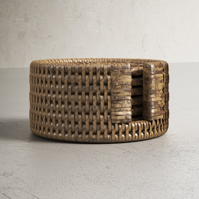 Camden Round 6 Piece Coaster Set With Holder, Honey Brown