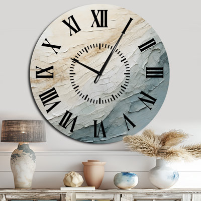 Minimalism Beige And Grey Wave Horizon I - Coastal Minimalism Black Face Wall Clock