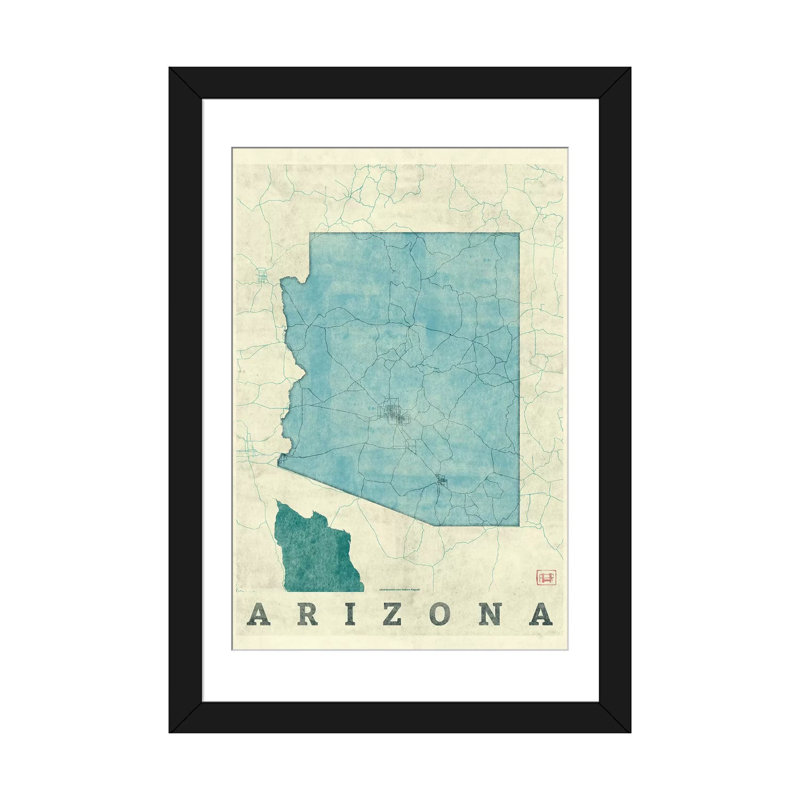 « arizona map », impression sur toile, H 32 po x l 24 po x P 1 po, Papier d'art encadré noir, Blanc