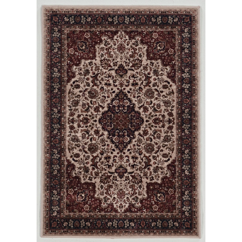 Emanuel Traditional Machine Woven Flatweave Cream and Rust Area Rug with Non Skid Backing, Rectangle 2'2" X 3'2"
