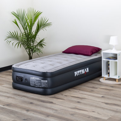 Pittman Outdoors PPI-TWIN18_BLK Twin Never Leak Comfort Coil Double High Air Mattress with Built-in Electric Pump by Pittman Outdoors