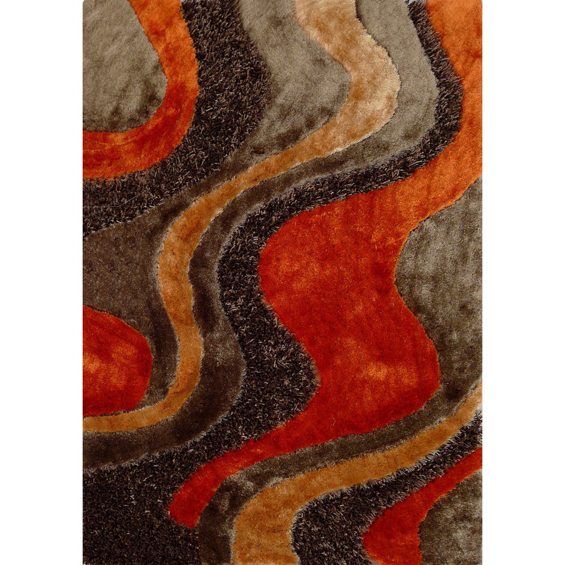 Tapis orange / noir / brun clair à poils longs Tiburon, Rectangle 5 pi x 7 pi
