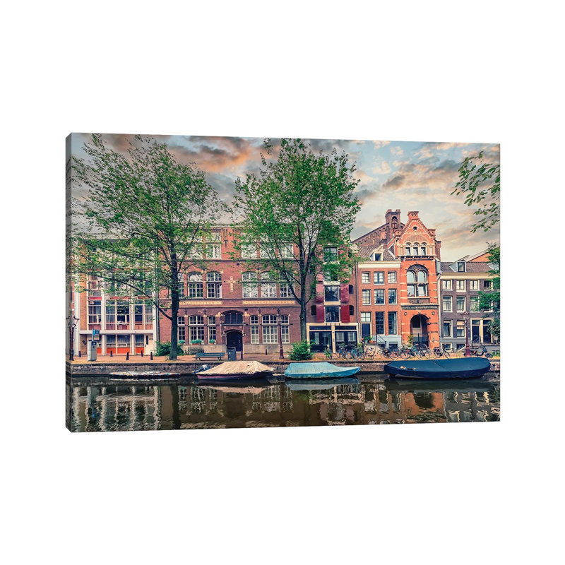 Amsterdam In The Evening by Manjik Pictures - Gallery-Wrapped Canvas Giclée on Canvas, 20.32 cm H x 30.48 cm W, No Frame