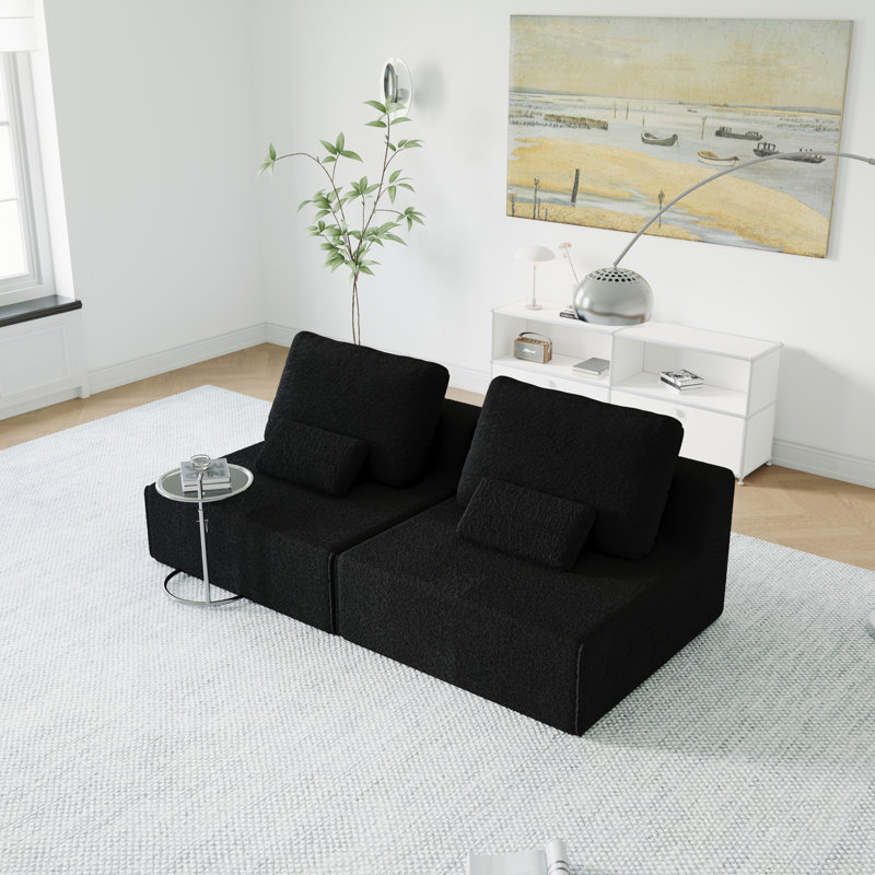 Huxley Upholstered Boneless Compression Sectional Sofa with Lumbar Pillows, Black Fabric, 2