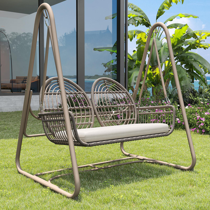 2 Person Porch Swing, Brown, Beige