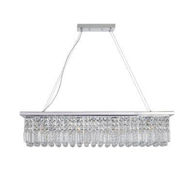 Lustre moderne en cristal pour salle à manger Luminaire suspendu rectangulaire blanc en forme de goutte d'eau rectangulaire de 8 lumières pour îlot de cuisine L 39,4 po x l 9,8 po x H 8,7 po (ampoule non incluse)