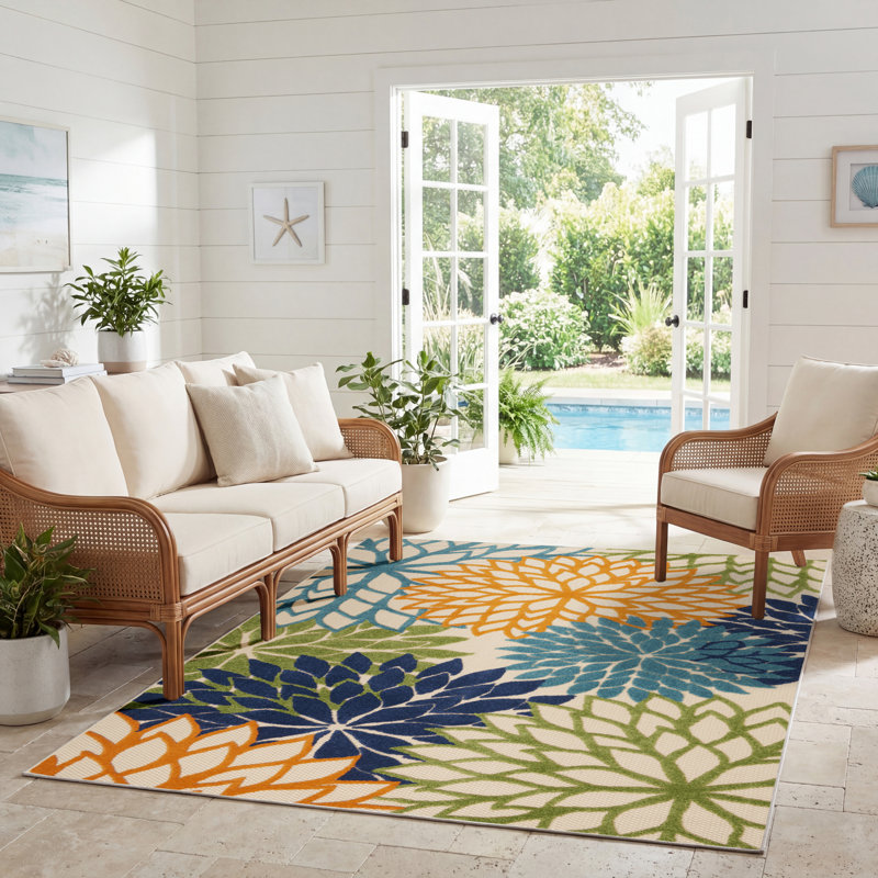 Aloha Floral Indoor / Outdoor Rug, Rectangle 6' x 9'