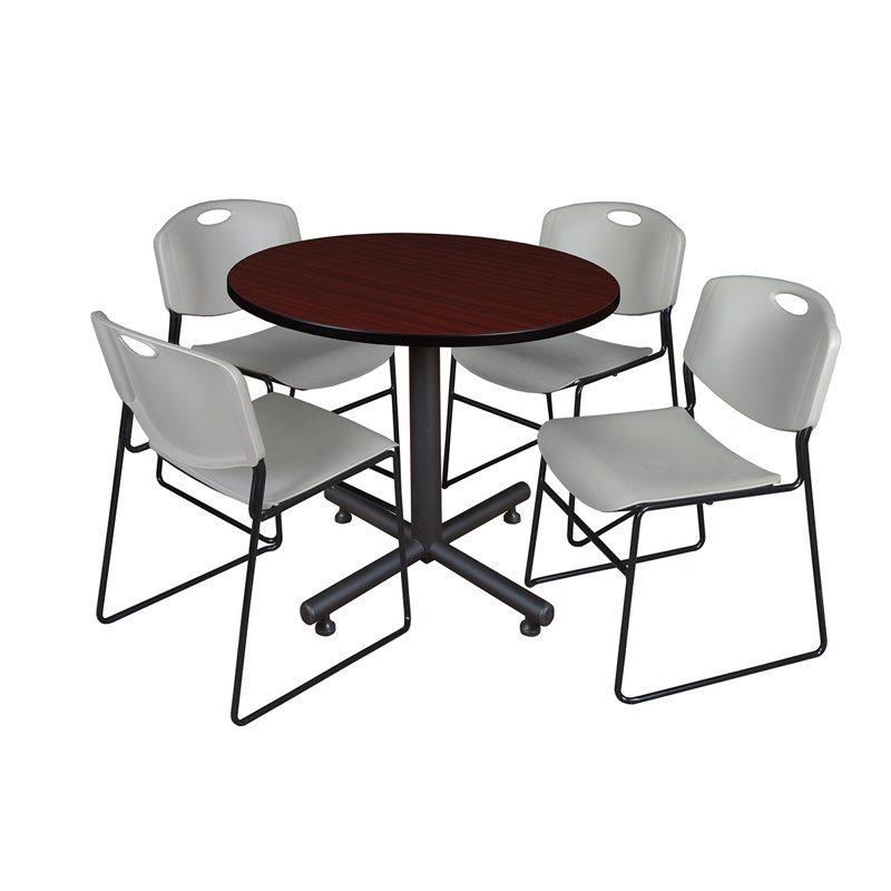 Table de salle à manger avec base Nick Nick et 4 chaises empilables Zeng, Acajou, Gris