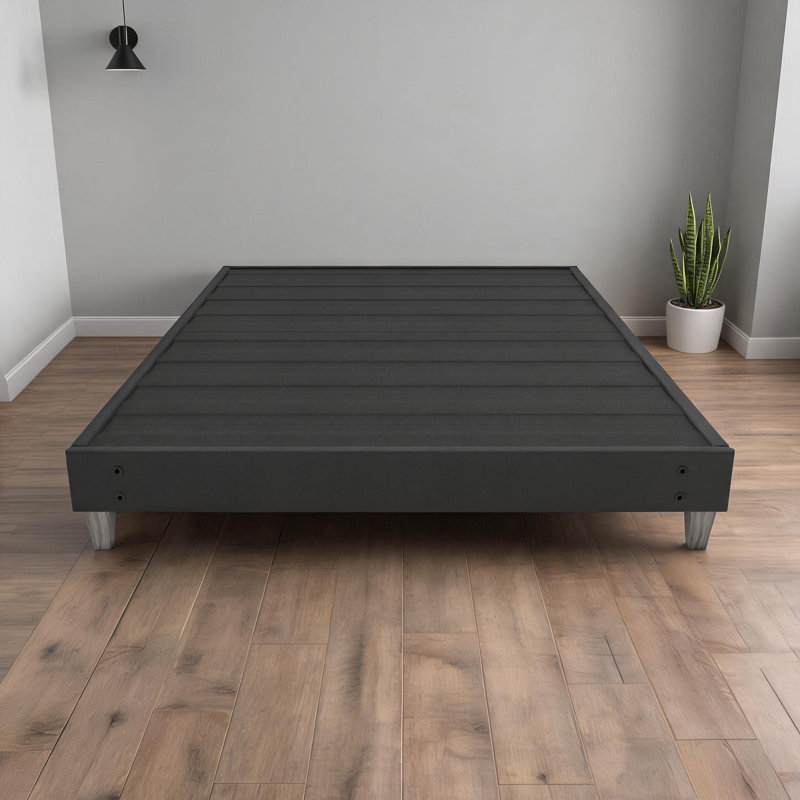 Upholstered Bed Frame Foundation, Gray-Toned Cal King, Tool-Free Quick Setup for Residential Bedroom Use, California King
