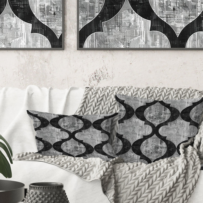 Coussin décoratif noir et gris quadrilobe Elegance - Mid-Century, H 16 po x l 16 po