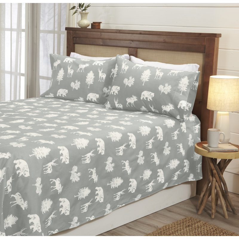 Full Light Grey Forest Animal Microfiber Sheet Set